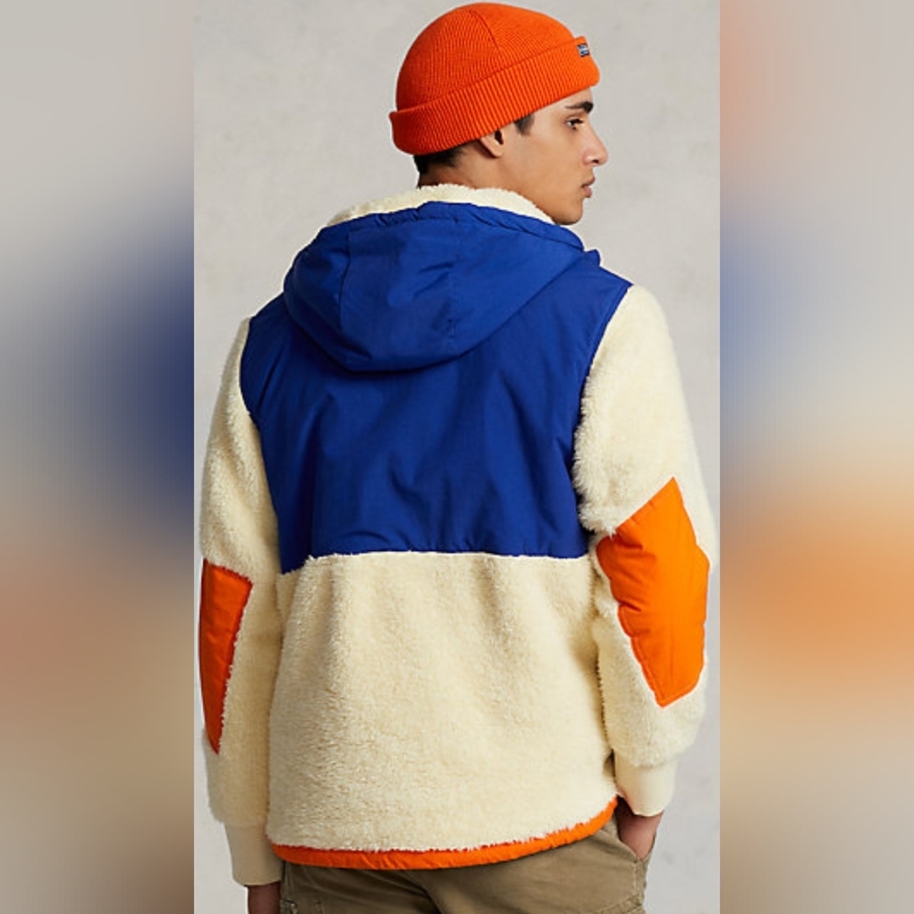 POLO RALPH LAUREN MENS LARGE HALF ZIP FLEECE JACKET AND ORANGE BEENIE